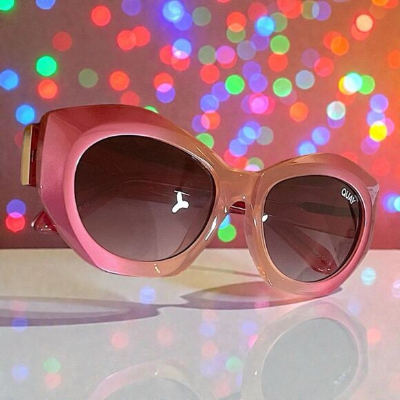 Quay Real Me Sunglasses Geometric Pink Ombre Frame Brown Lens NWT And Case main image 4